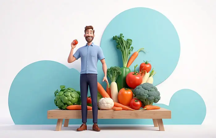Man with Vegetables 3D Character Illustration